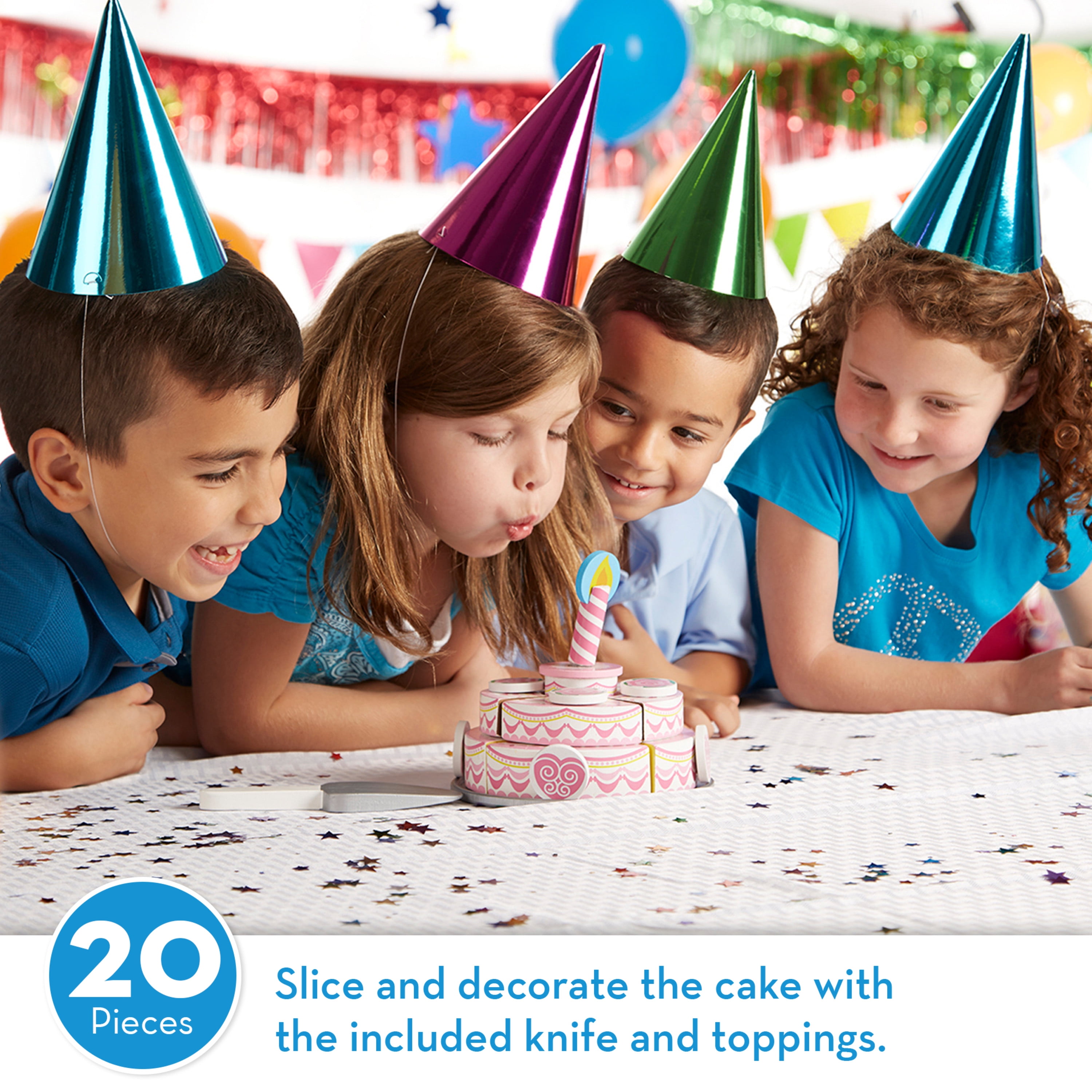 Melissa & Doug Birthday Party Cake - Wooden Play Food With Mix-n-Match  Toppings and 7 Candles