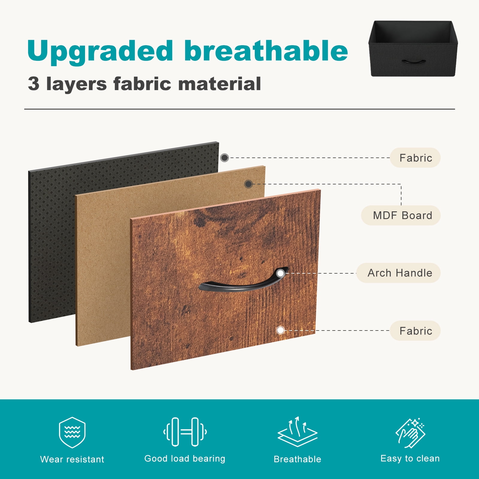 Aidoly Bedroom Dresser, 6 Storage Drawers, Anti-Tip Wide Fabric Closet Chests Organizer Tower Furniture with Wooden Top Metal Frame for Living Room, Hallway, Entryway, Rust