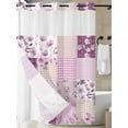 thumbnail image 3 of No Hook Shower Curtain with Snap-in Liner, Boho Purple Flowers Waterproof Fabric Bathroom Curtains, Spring Floral Botanical Patchwork Vintage Bath Curtains & Mesh Top Window 60"x72", 3 of 9