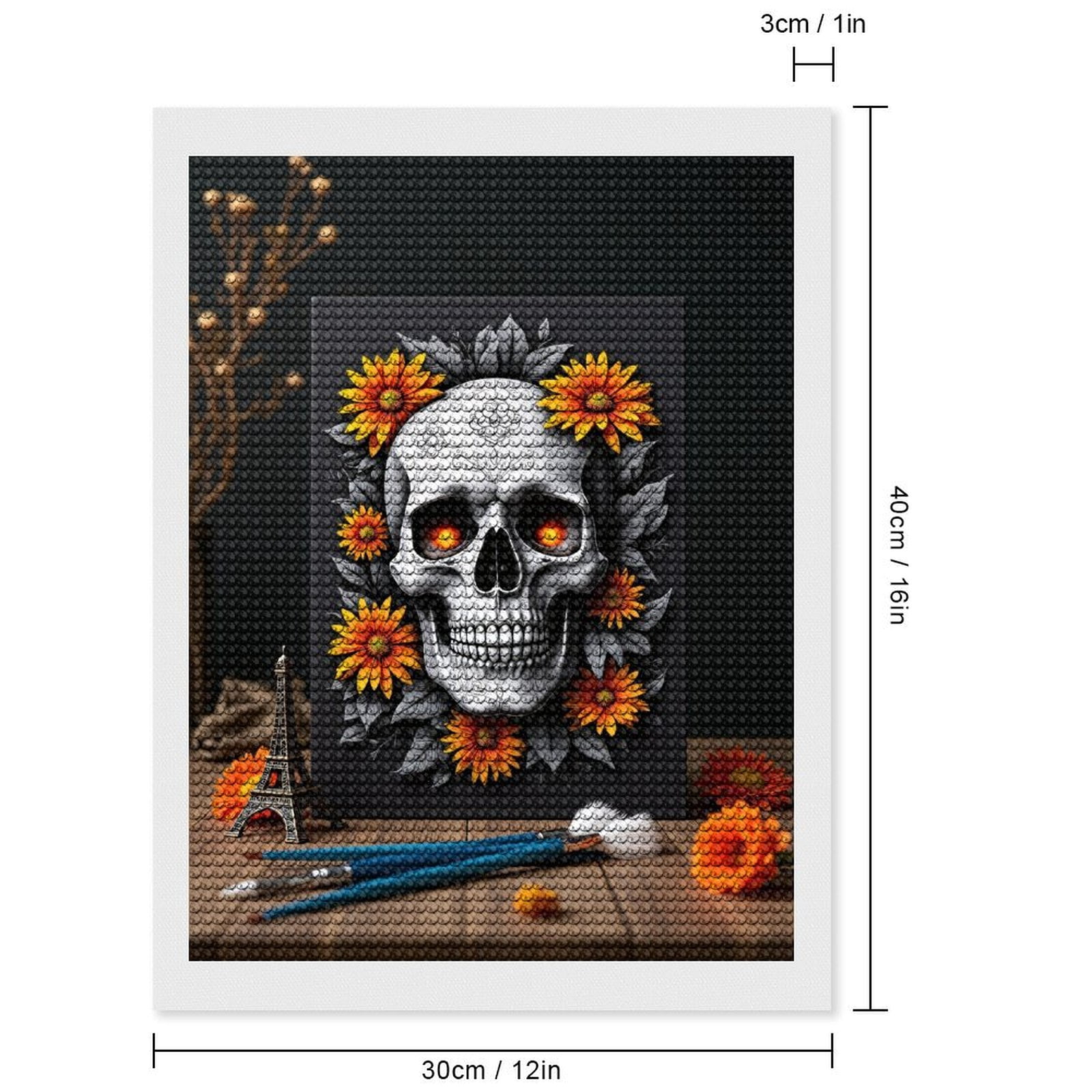 Diamond Art Kits for Adults, Skull Art Floral Canvas Paint Set 5D Diamond Painting Kits for Adults Beginners, DIY Full Drill Diamond Painting, Gem Art and Crafts 12x16