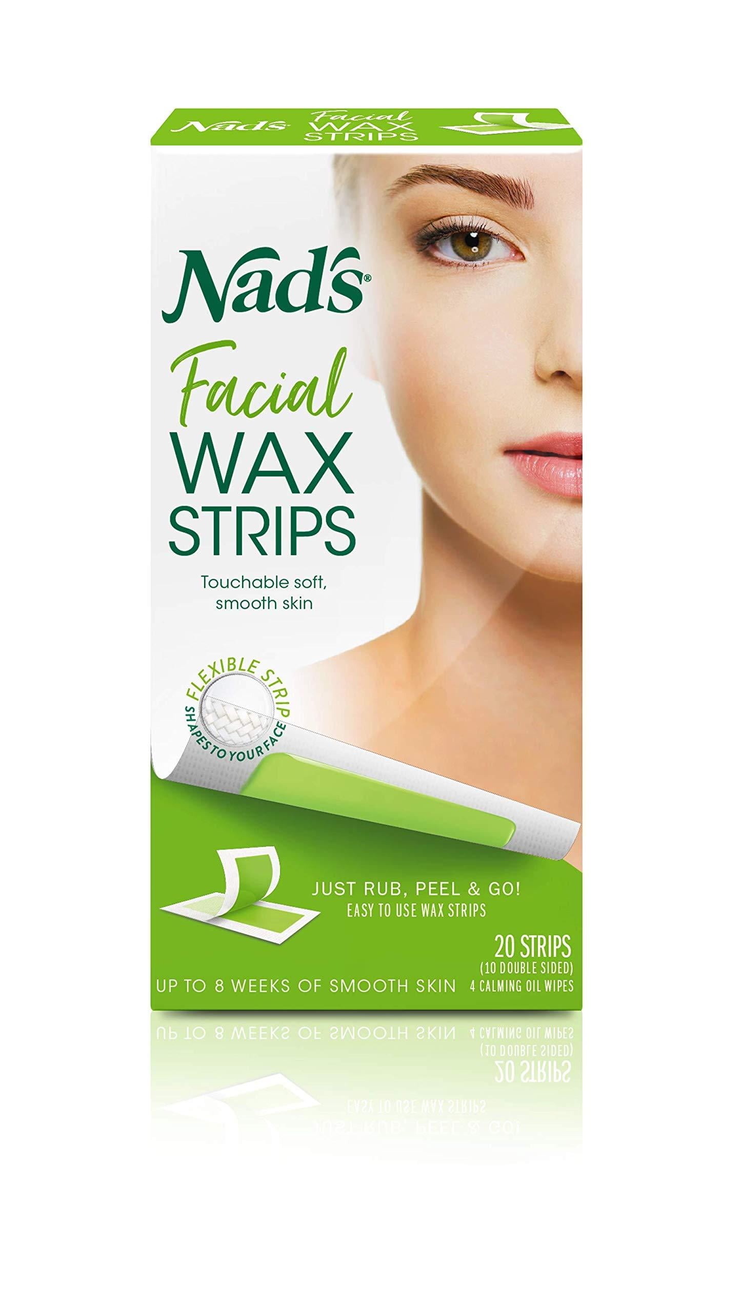 Nad's Facial Wax Strips - Hypoallergenic All Skin Types - Facial Hair  Removal For Women - At Home Waxing Kit with 20 Face Wax Strips + 4 Calming  Oil Wipes 