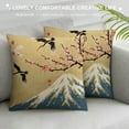 thumbnail image 3 of COMIO  Asian Throw Pillow Cushion Cover, Japanese Crane Flying Hill Mountain and Cherry Blossoms Design, Decorative Square Accent Pillow Case,Blue Mustard, 3 of 5