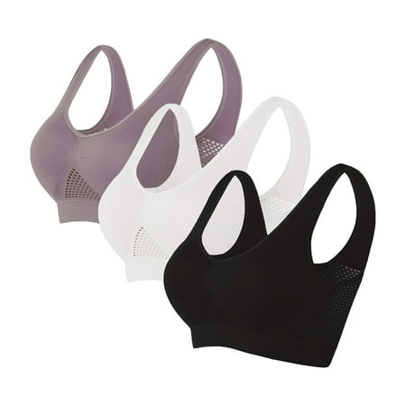 Pxxlle Plus Size Sports Bras for Women Breathable Lift Up Air Bra Wireless Padded Bralettes Lightly Full Figure Workout Tank Tops 3 Pack