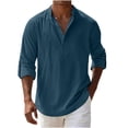 thumbnail image 4 of SAWOBUUN Mens Linen Henley Shirts Long Sleeve Breathable Pullover Top Loose Fit Casual Beach Vacation T-Shirt, 4 of 9