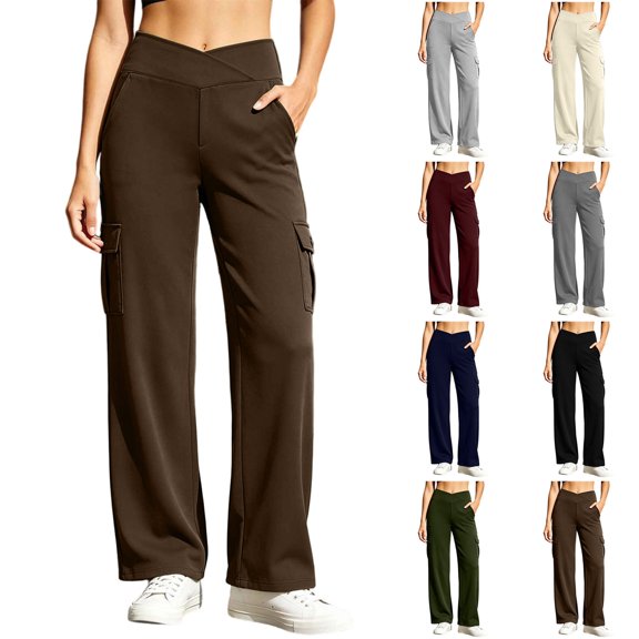 Women's Wide Leg Yoga Pants with 4 Pockets High Waisted Cargo Pants Stretch Casual Sweatpants