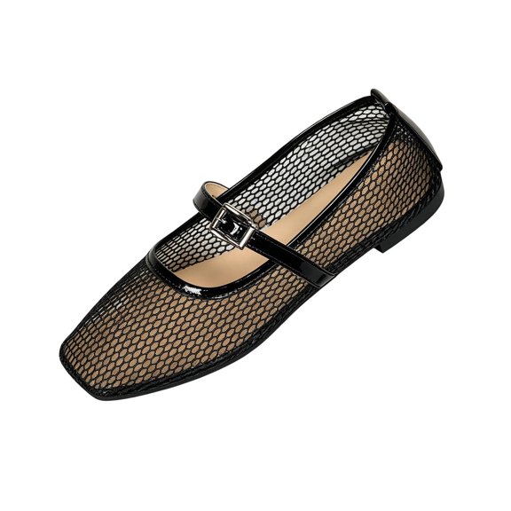 SuTry Women's Square Toe Mesh Flats Mary Jane Style Adjustable Buckle Strap Breathable Lightweight Comfortable Slip On Casual Walking Office School Work Daily Wear Shoes(43)