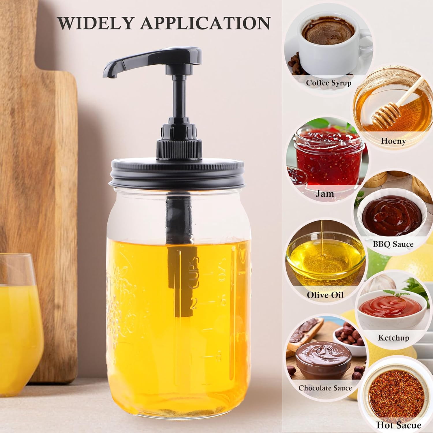 Mason Jar Syrup Dispenser Pump Lids Mason Jar Pump Lid Wide Mouth Airtight & Leak-Proof Coffee Bar Syrup Dispenser Pump Food Grade Honey Sauce Pump for Wide Mouth Mason Jar 4 Packs (Jar Not Included)
