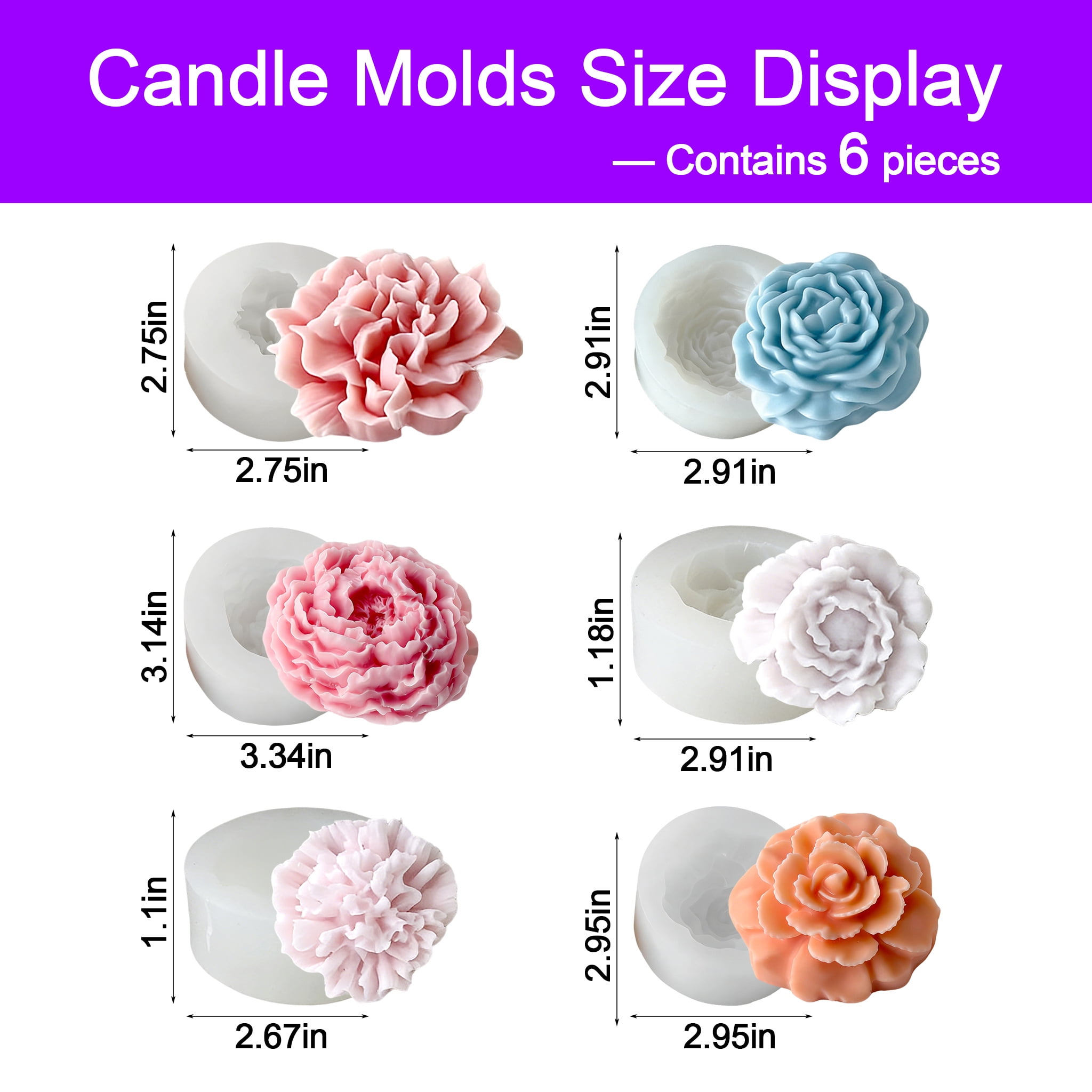 JDH Silicone Flower Candle Molds Set, Assorted 6 Floral Shapes for DIY Aromatherapy Candle & Home Decoration