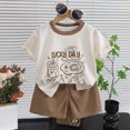 thumbnail image 2 of KPOPLK Boy Clothes Baby Boy Outfits 12-18 Months Baby Boy Clothes Toddler Summer Short Sleeve T-Shirt Tee Tops Joggers Casual Elastic Shorts 2Pcs Size 18-24 Months,Coffee, 2 of 7