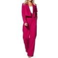 thumbnail image 2 of Women'S 2 Piece Casual Outfits Cropped Blazer Jackets High Waisted Wide Leg Work Pants Suit Set Rose Red M, 2 of 9