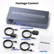 4K@60Hz Dual Monitor HDMI KVM Switch, 2 Computers 2 Monitors KVM Switch with 4 USB 3.0 Ports, Single Keyboard and Mouse Set for Dual PC Desktop Management