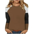 thumbnail image 4 of WCMZJ Women's Color Block Tunic Tops Casual Long Sleeve Shirts Round Neck Pullover Fall Trendy Clothes Coffee XL, 4 of 9