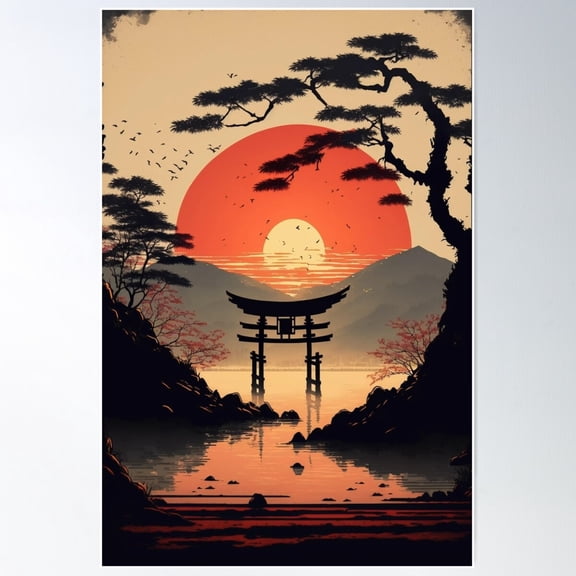 Japanese Landscape Art - Asian Art Poster Wall Art, Modern Wall Decor For Living Room Bedroom, 8x12 UNFRAMED