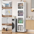 thumbnail image 3 of BROVIEW Tall Narrow Storage Cabinet Organizer 4-Tier 14.6" W, Slim Bathroom Cabinets with Doors and Adjustable Shelves, Plastic Kitchen Pantry Organizers and Storage for Small Space, Laundry, White, 3 of 6