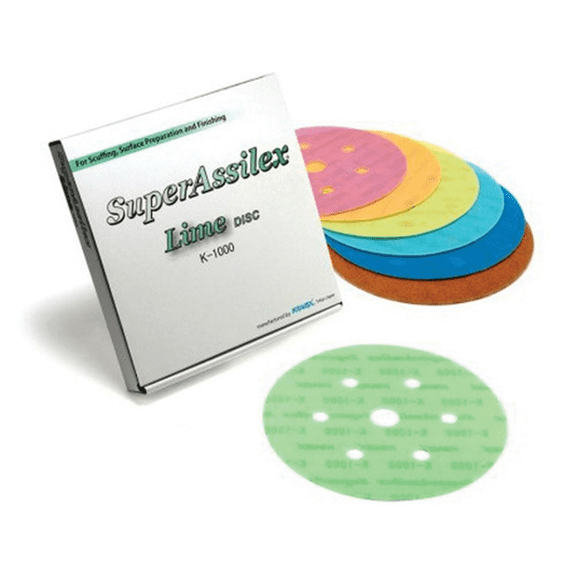 Eagle Abrasives, Inc. KOVAX Super Assilex 193-2547 Sanding Disc, 6 in, 7 Holes, 1000 Grit, Super-Tack Attachment, Lime
