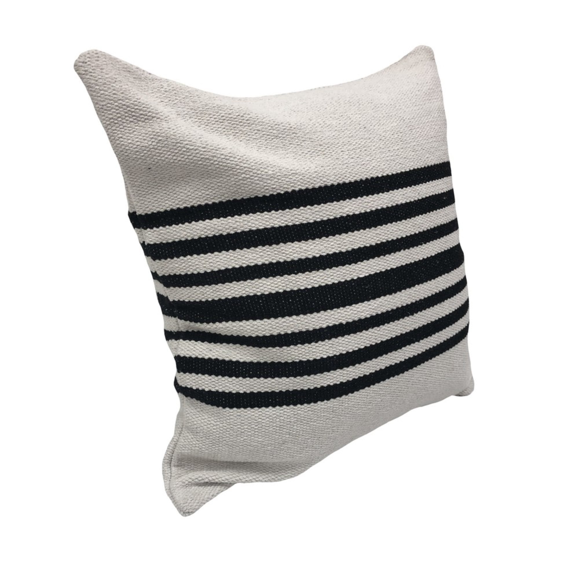 Laddha Home Designs Handwoven Reversible Striped Cotton Throw Pillow Cover - 22" - White and Black