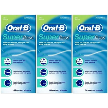 Oral-B Super Floss, 50 Pre-Cut Strands, Mint (Pack of 3)