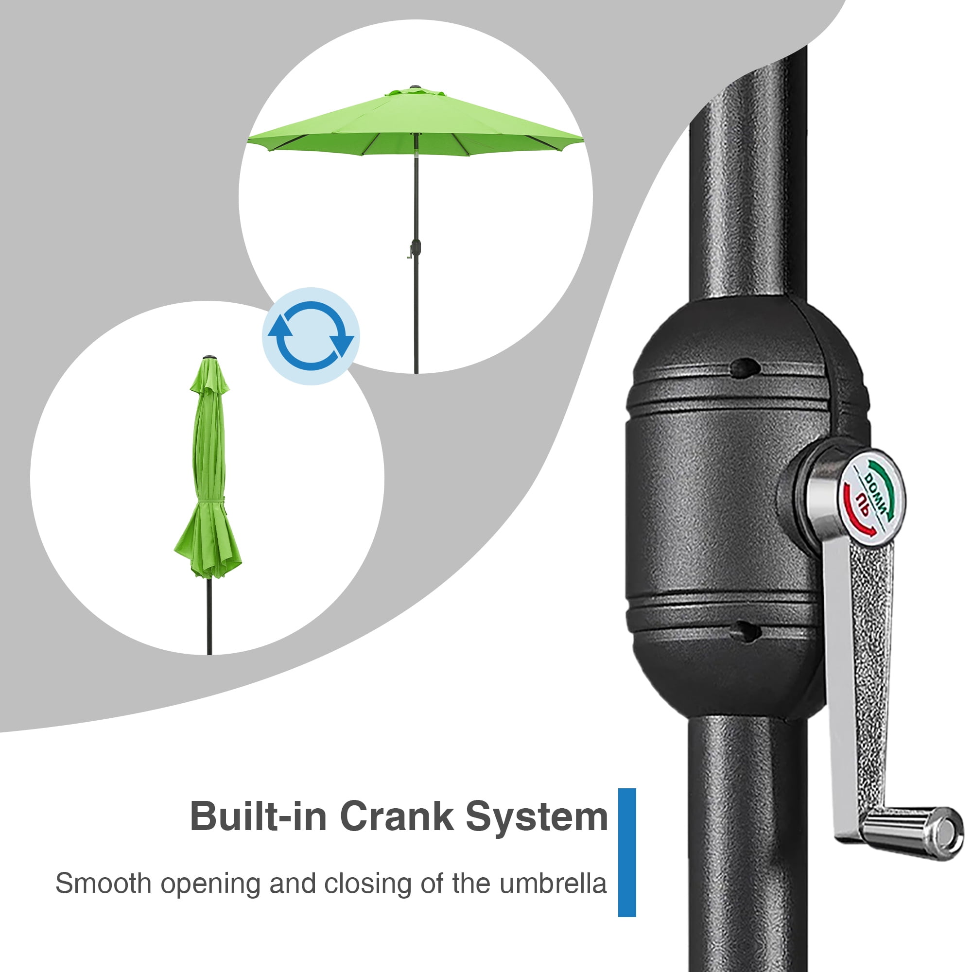 Kool 10FT Outdoor Patio Umbrella with Push Button Tilt and Crank Handle, Market Umbrella with 8 Sturdy Umbrella Ribs, Lime Green