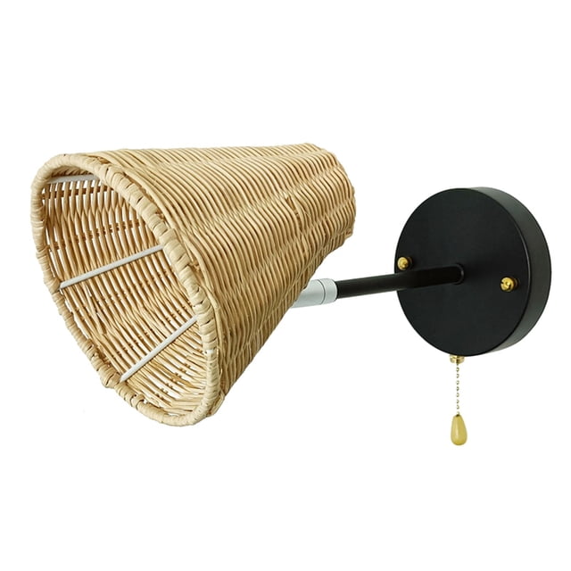 Aplique de la pared,Lámpara de pared de ratán Sconce Farmhouse Modern Bedside,Accesorio de iluminación de luz Hogar Dormitorio, giratorio de la cadena del tirón de la sala de Zulema Aplique de la pared