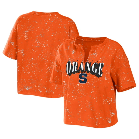 Women's WEAR by Erin Andrews Orange Syracuse Orange Bleach Wash Splatter Cropped Notch Neck T-Shirt