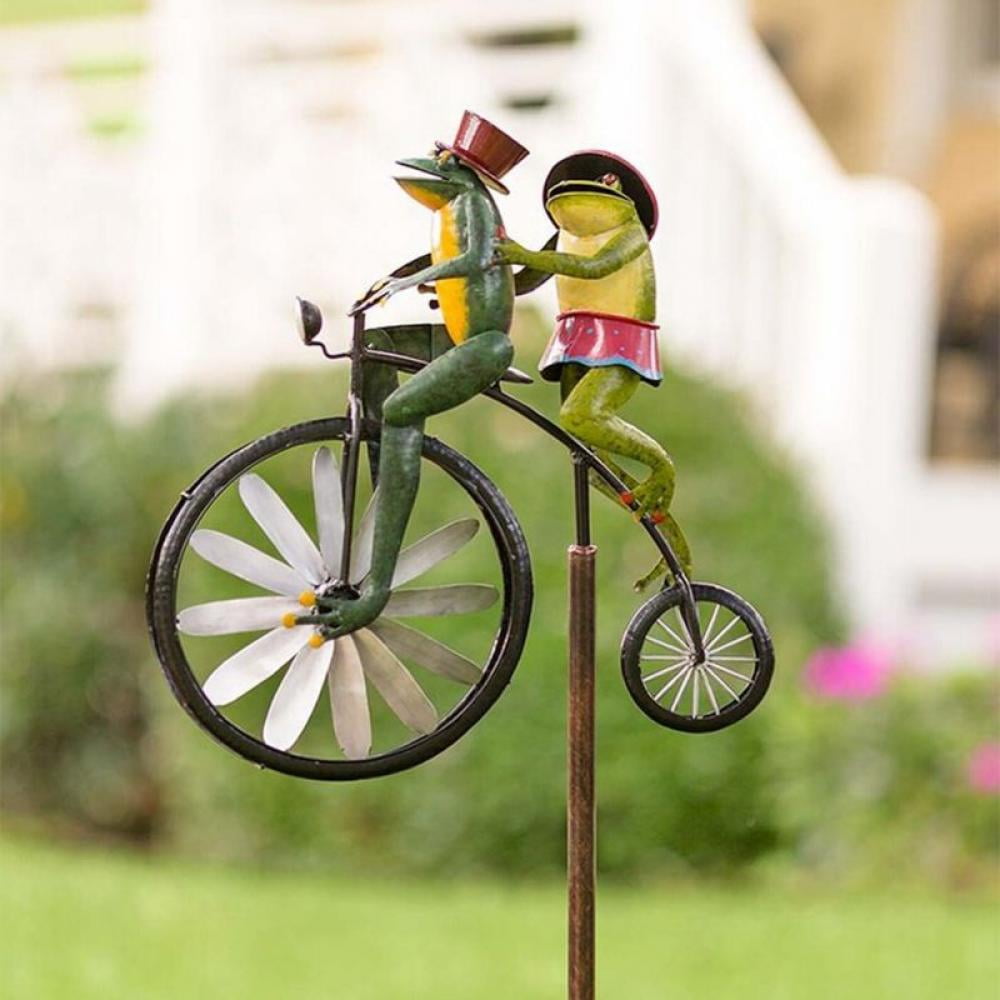 AVASAGS Vintage Metal Spinner Bicycle Wind Sculptures Frog Ornament Garden Yard Art Lawn Yard Decor Windmill Lawn for Outdoor Garden Lawn Decoration G-A