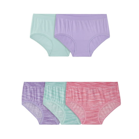 Fruit of the Loom Girls' Seamless Brief Underwear, 5-Pack, Flexible Sizes 6-16