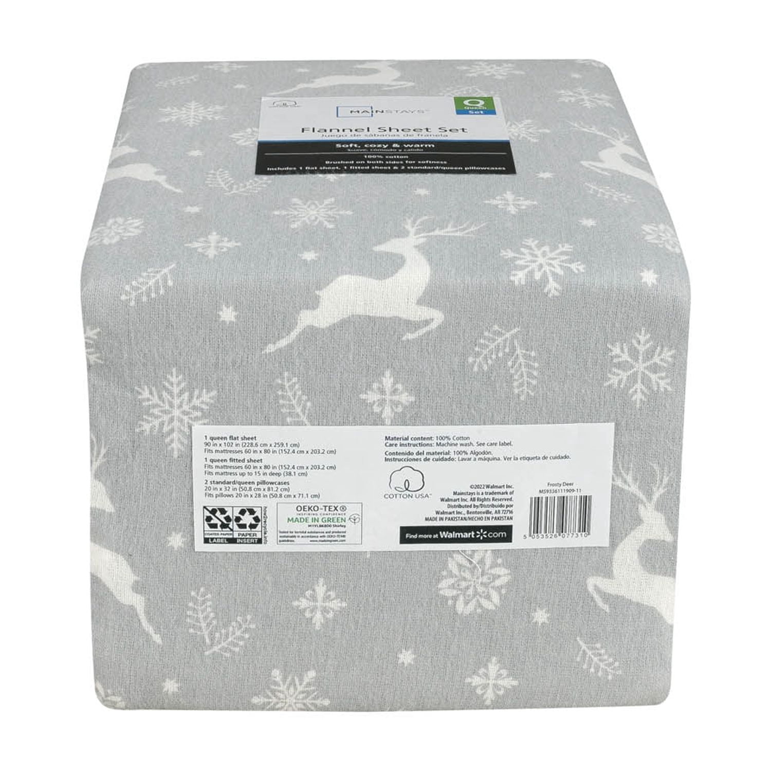 Mainstays Flannel Gray Fair Isle - Queen Sheet set