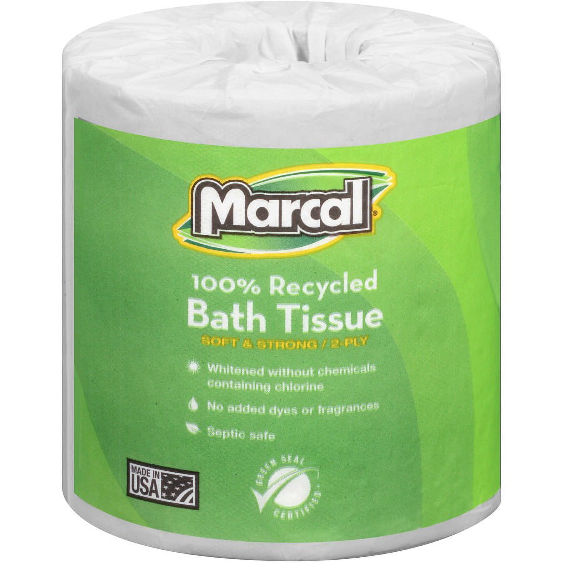 Marcal 100% Recycled, Soft & Absorbent Bathroom Tissue 2 Ply - 336 Sheets/Roll - White - Soft, Lint-free, Septic Safe - For Washroom - 48 / Carton