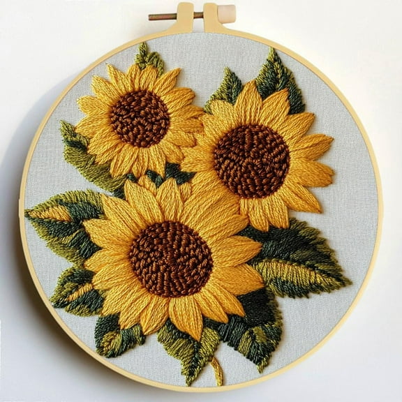 Punch Needle Kits Sunflowers Embroidery Starter Set with Hoop Easy for Beginners DIY Stress Relief Handmade Craft Hobby and Home Decor 20x20cm-4