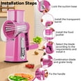 thumbnail image 6 of Pukomc Rotary Cheese Grater with Handle- 5 Blades, Suction Base, Mandoline Slicer & Veg Shredder with Blade Storage Box(Pink), 6 of 9