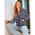 thumbnail image 4 of Women'S Lightweights Button Down Long Sleeve Casual Crew Neck Soft Knit Cardigan Sweater Tops Navy Blue & White M, 4 of 9