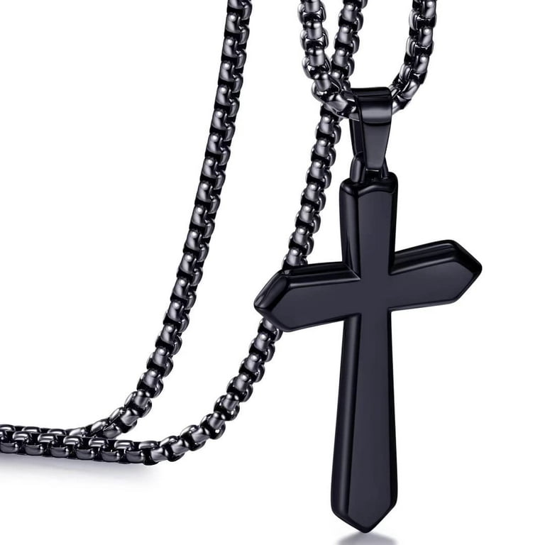 TINGN Cross Necklace for Men Boys Mens Stainless Steel Black Chain Cross  Pendant Necklace
