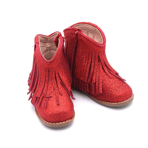 Clementine Fringe glitter girls cowboy ankle booties, red 9 toddler