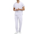 thumbnail image 2 of Men's Two Piece Medical Scrub Uniforms Stretch Anti-Wrinkle V-Neck Top Yoga Elastic Waist Multi Pocket Jogger Scrub Pants White 2XL, 2 of 6