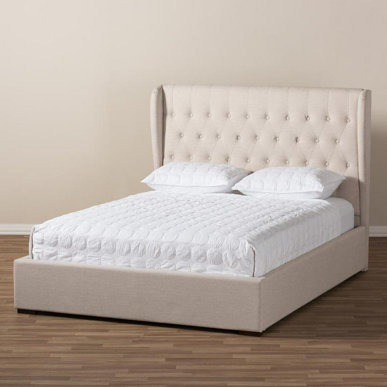 Baxton Studio Taylor Modern and Contemporary Light Beige Fabric Queen Size Gas-Lift Platform Bed