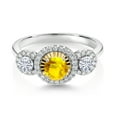 thumbnail image 2 of Gem Stone King 925 Silver and 10K Yellow Gold 3-Stone 3 Stone Women's Lab Grown Diamond Ring Sapphire Moissanite (0.77 Cttw, Size 6), 2 of 3
