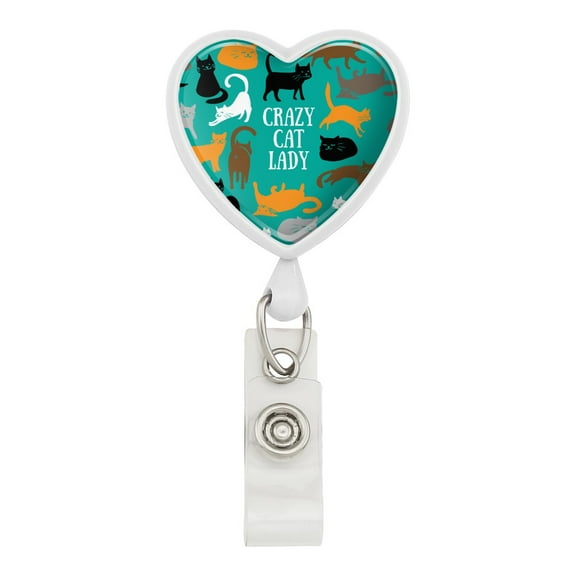 Crazy Cat Lady Teal Orange Black Brown Heart Lanyard Retractable Reel Badge ID Card Holder