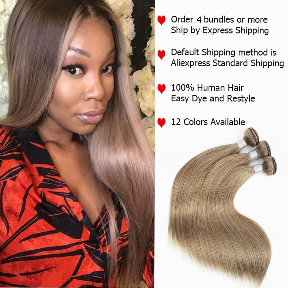 Typpkmm, Versatile Color 8 27 4 Pure Color Remy 100 Human Hair Bundles Extension 95±5gram Ash Blonde Silky Straight Style Bobbi 1 Piece, Brown