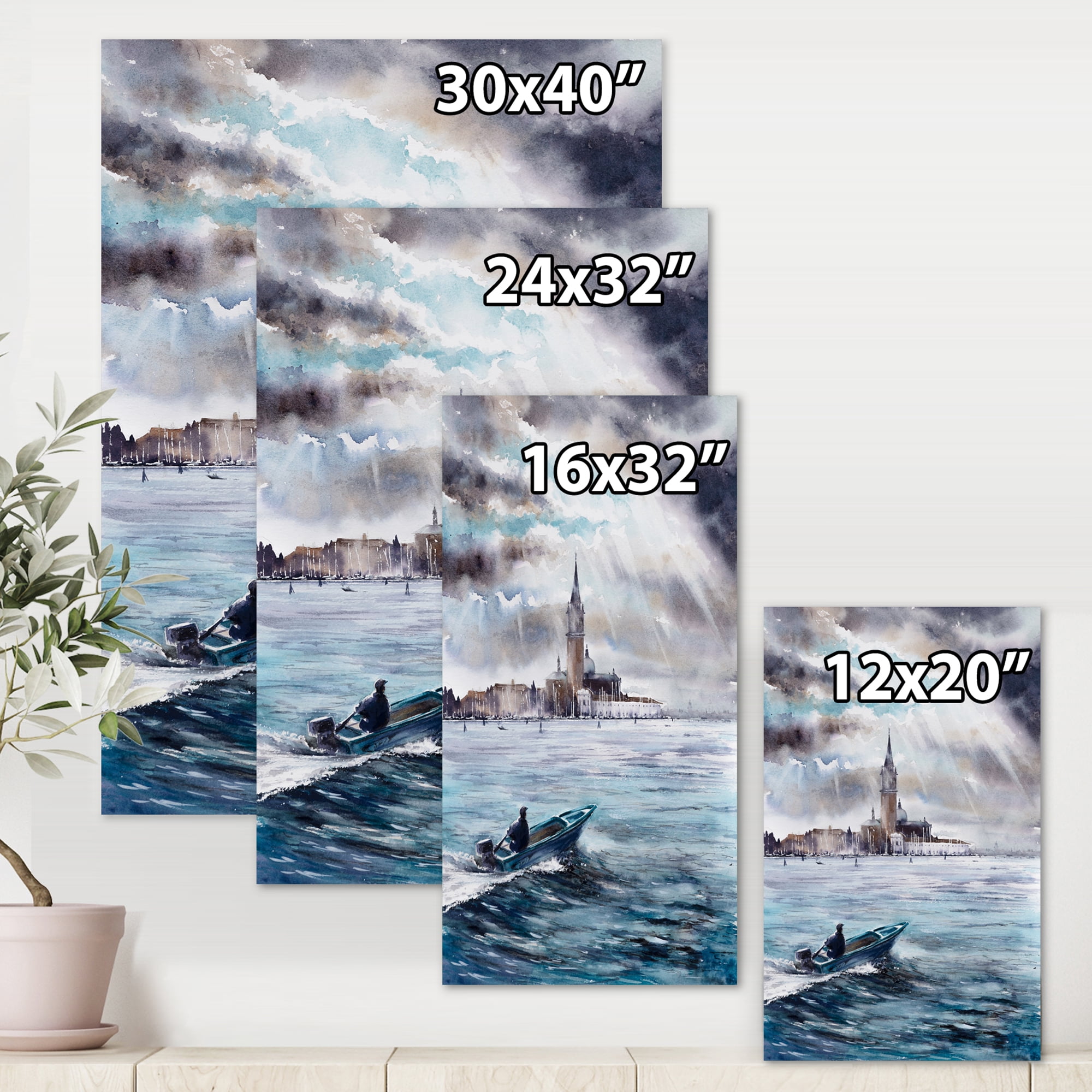 Designart ' Boat Returning In Storm Over Venice In Italy ' Nautical & Coastal Canvas Wall Art Print