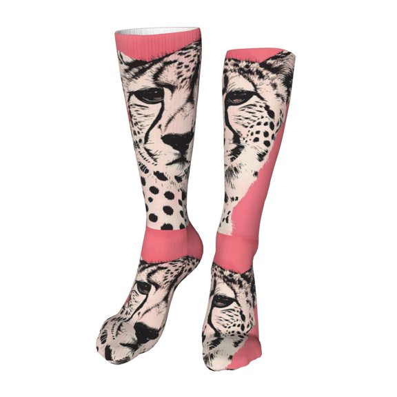 Rateoe Pink Cheetah Art print Women's Men's Novelty 20in Crew Socks Cotton Socks Knee High Socks for Walking,Running,Nurses,Pregnancy-One Size