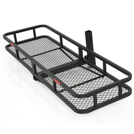 Motorcycle Luggage Carriers - Best Choice Products 60x20in Folding Hitch Mount Cargo Carrier Luggage Basket Rack for Car, Truck, Trailer w/ 2in Receiver, Steel Frame
