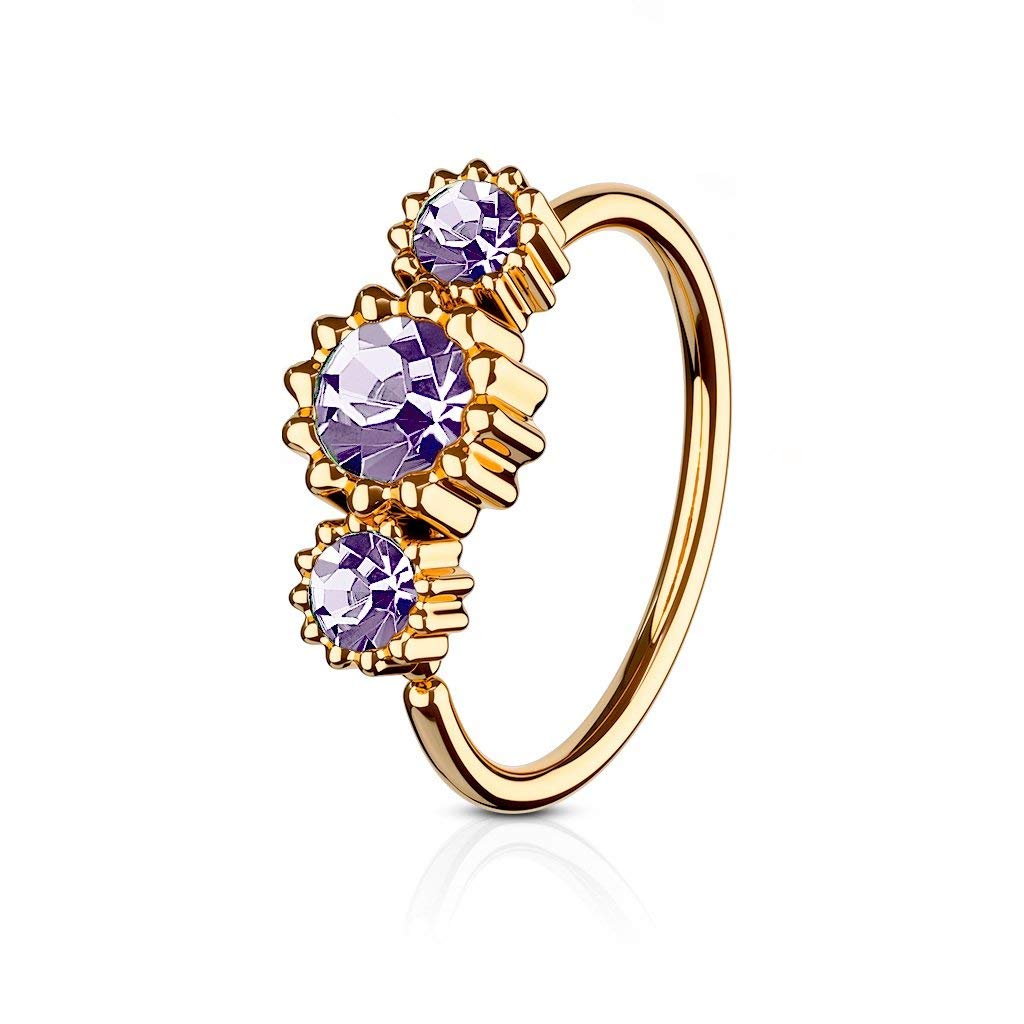 3 Round CZ Set Rose Gold IP Plated 316L Surgical Steel WildKlass Hoop Ring for Nose & Ear Cartilage