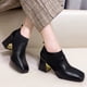 thumbnail image 5 of NECHOLOGY Botas Mujer Adulto Femenino Zapatos Botines para mujer Botines de mujer Panel de cuero de moda Cómodo Punta cuadrada Tacón cuadrado Tacón grueso (Black, 8), 5 of 7