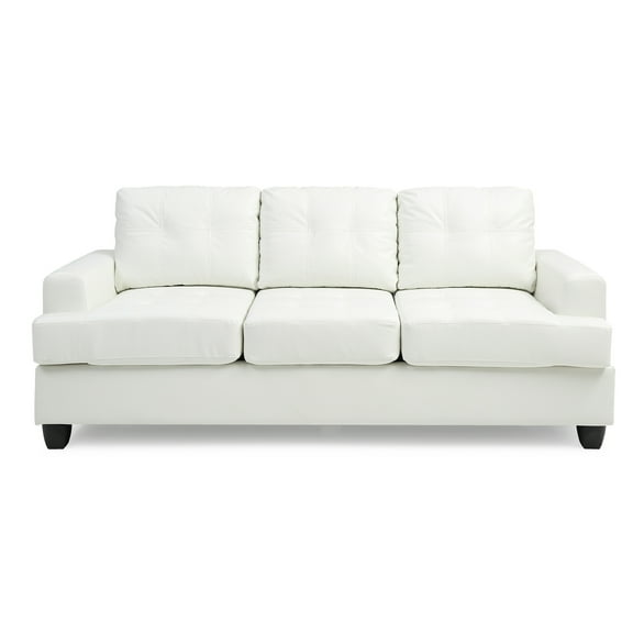 Passion Furniture Sandridge 79 in. W Flared Arm Faux Leather Straight Sofa in White