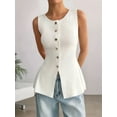 thumbnail image 4 of Women Button Down Tank Top Ribbed Summer Vest Tops Slim Fit Open Front Sleeveless Crop Shirt White S, 4 of 9