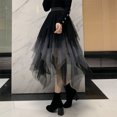 thumbnail image 4 of Joernso Women Skirt High Elastic Waist Irregular Colorful Mesh Multi-layered Soft Mid-calf Length Pleated Lady Midi Skirt, 4 of 7