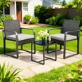 thumbnail image 5 of Aiho 3-Piece Wicker Patio Bistro Set, All Weather Outdoor Chairs Set with Glass Top Table & Soft Cushions, Outdoor Furniture for Garden, Backyard, Balcony, Deck - Gray, 5 of 10