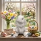 thumbnail image 1 of Decoración de conejo de Pascua de cerámica Figurita blanca para la decoración de la mesa del hogar y el salón, regalo de adorno de conejo de primavera, 1 of 9