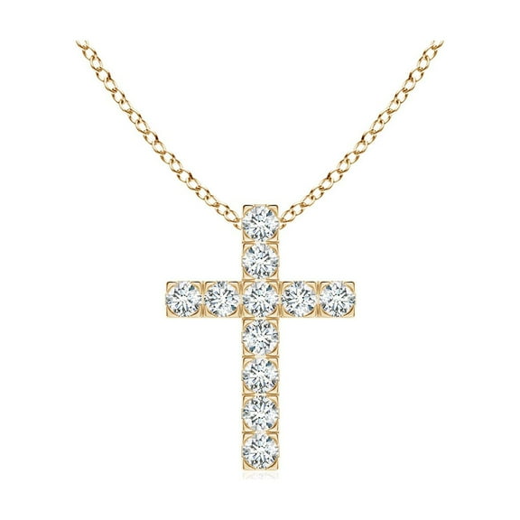 ANGARA Lab Grown Flat Diamond Cross Pendant for Women in 14K Yellow Gold (Size-2mm| Color-F-G| Clarity-VS) | April Birthstone, Anniversary, Jewelry Gift for Women | Lab-Grown Diamond Necklace