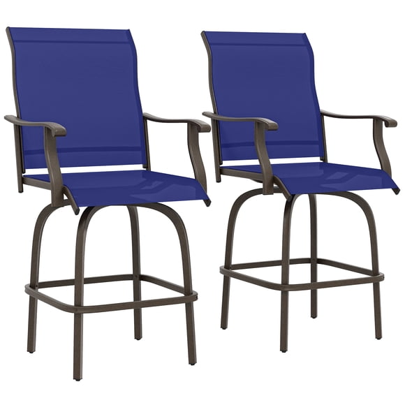 Outsunny Outdoor Swivel Bar Stools Set of 2 with High Back Curved Armrests